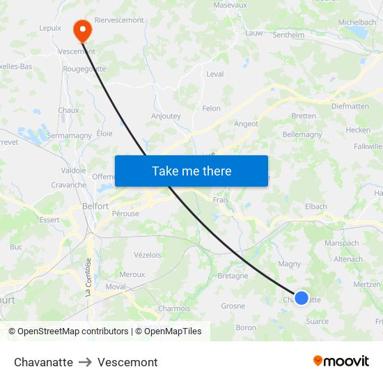 Chavanatte to Vescemont map