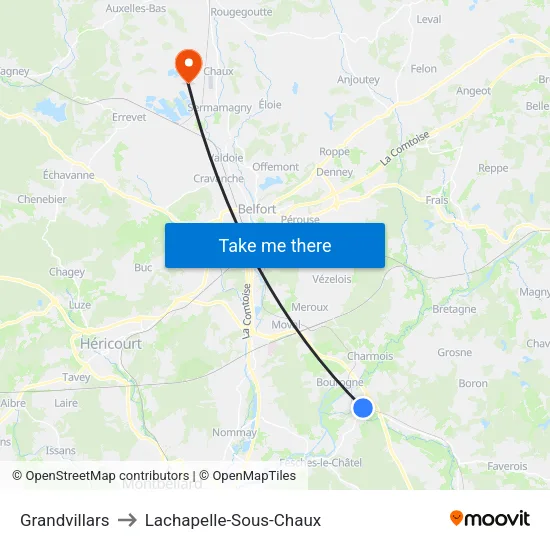 Grandvillars to Lachapelle-Sous-Chaux map