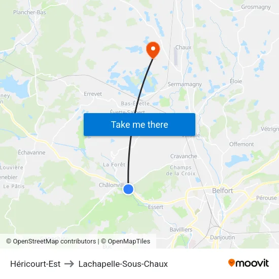 Héricourt-Est to Lachapelle-Sous-Chaux map