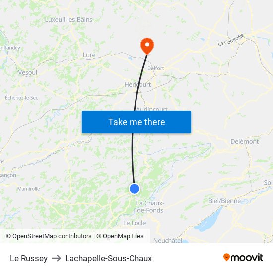 Le Russey to Lachapelle-Sous-Chaux map