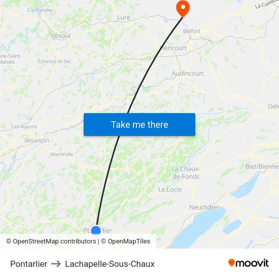 Pontarlier to Lachapelle-Sous-Chaux map