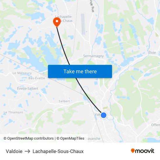 Valdoie to Lachapelle-Sous-Chaux map