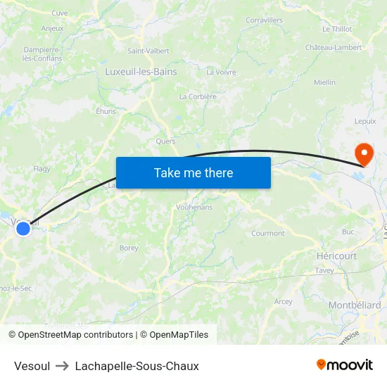 Vesoul to Lachapelle-Sous-Chaux map