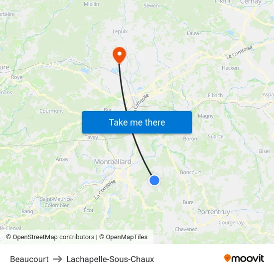 Beaucourt to Lachapelle-Sous-Chaux map