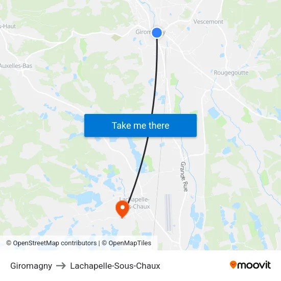 Giromagny to Lachapelle-Sous-Chaux map