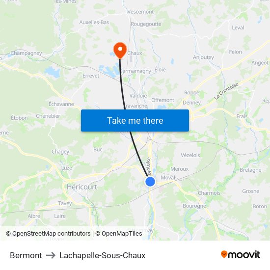 Bermont to Lachapelle-Sous-Chaux map