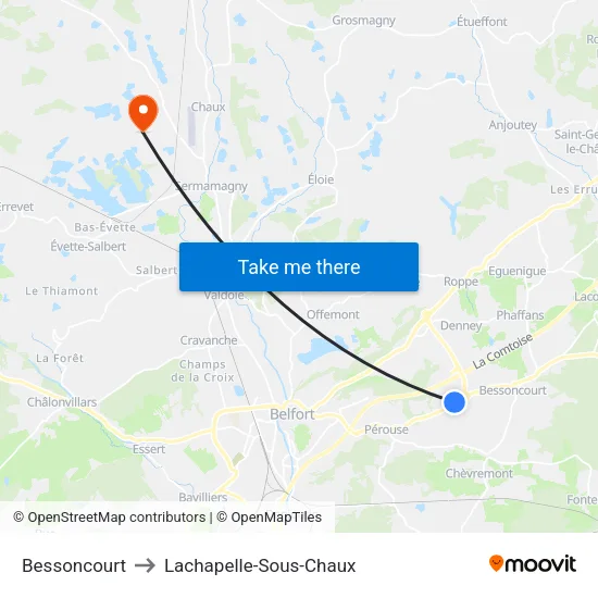 Bessoncourt to Lachapelle-Sous-Chaux map