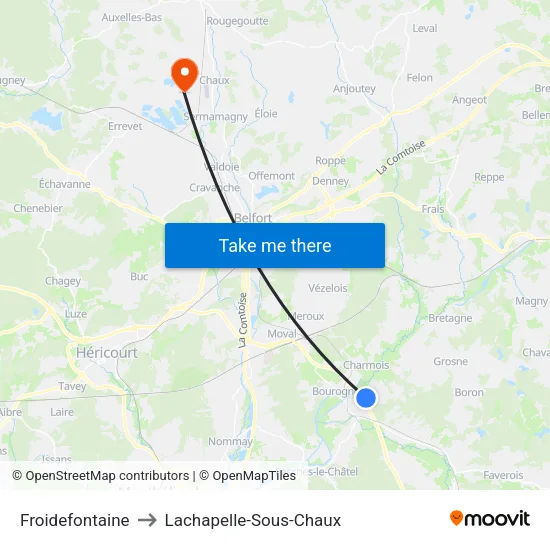 Froidefontaine to Lachapelle-Sous-Chaux map