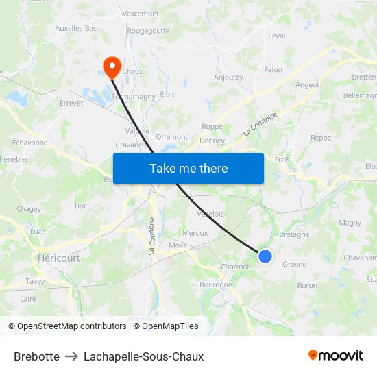 Brebotte to Lachapelle-Sous-Chaux map