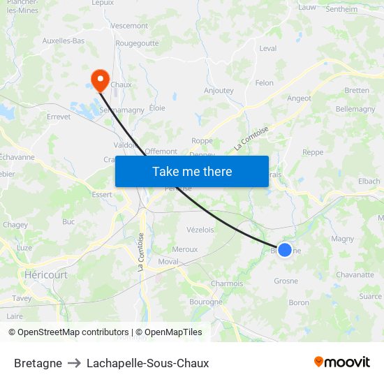 Bretagne to Lachapelle-Sous-Chaux map