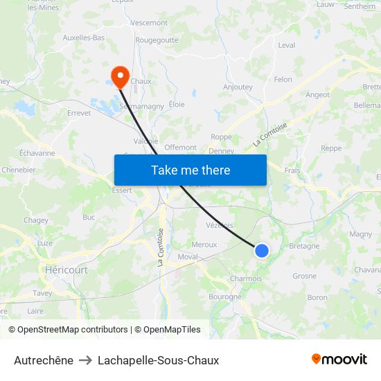 Autrechêne to Lachapelle-Sous-Chaux map