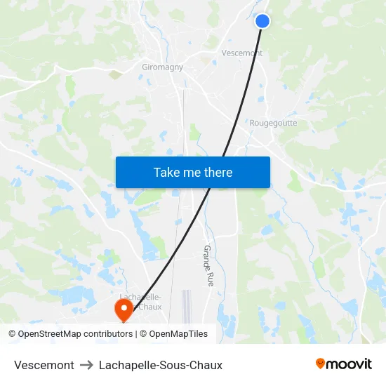 Vescemont to Lachapelle-Sous-Chaux map