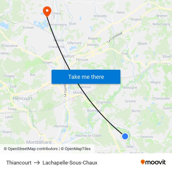 Thiancourt to Lachapelle-Sous-Chaux map