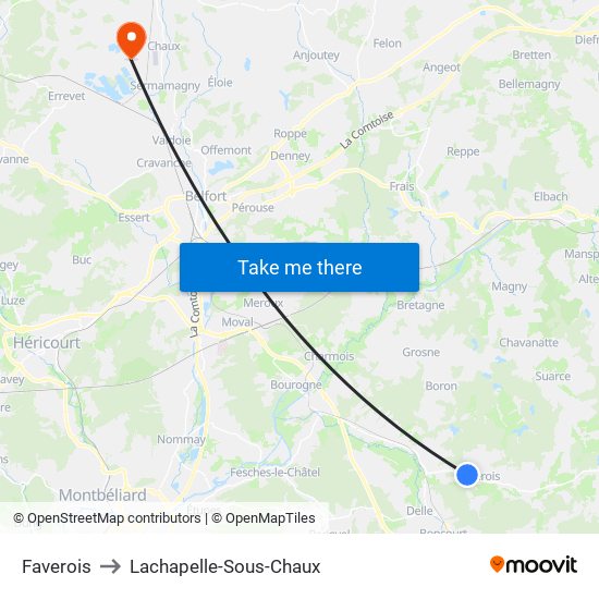 Faverois to Lachapelle-Sous-Chaux map