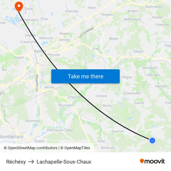 Réchésy to Lachapelle-Sous-Chaux map