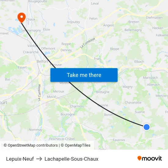 Lepuix-Neuf to Lachapelle-Sous-Chaux map