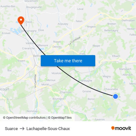 Suarce to Lachapelle-Sous-Chaux map