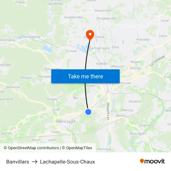 Banvillars to Lachapelle-Sous-Chaux map