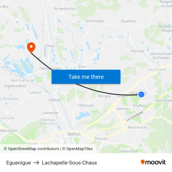 Eguenigue to Lachapelle-Sous-Chaux map