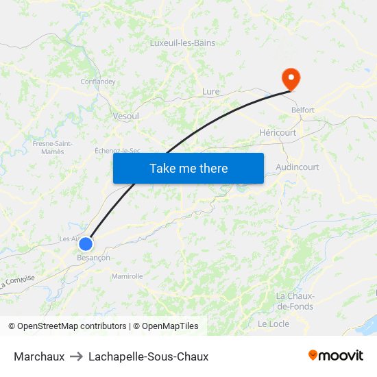 Marchaux to Lachapelle-Sous-Chaux map