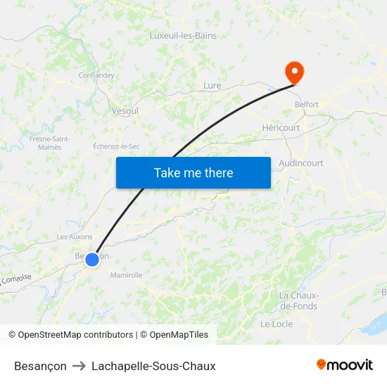 Besançon to Lachapelle-Sous-Chaux map