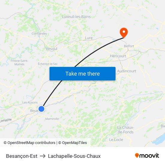 Besançon-Est to Lachapelle-Sous-Chaux map