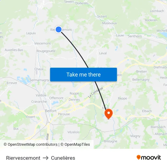 Riervescemont to Cunelières map