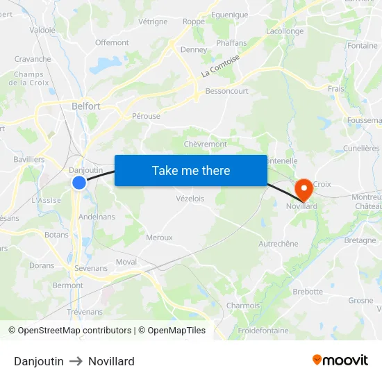 Danjoutin to Novillard map
