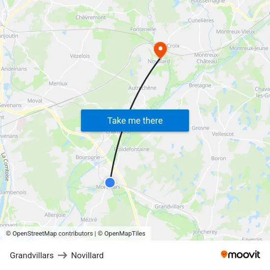 Grandvillars to Novillard map