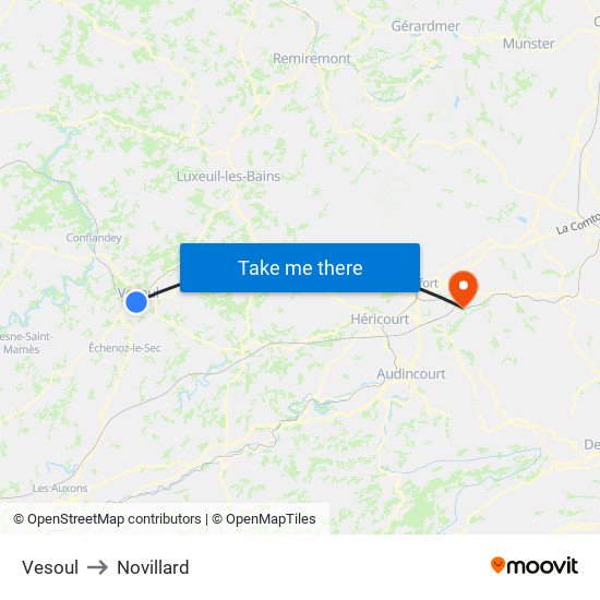 Vesoul to Novillard map