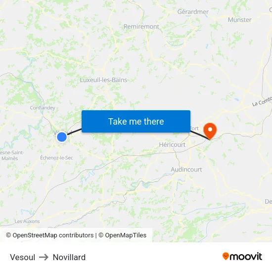Vesoul to Novillard map