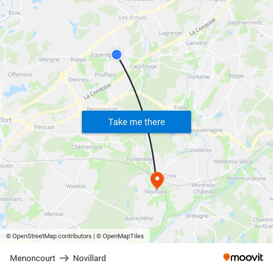 Menoncourt to Novillard map