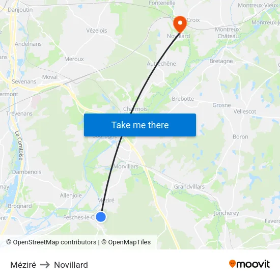Méziré to Novillard map