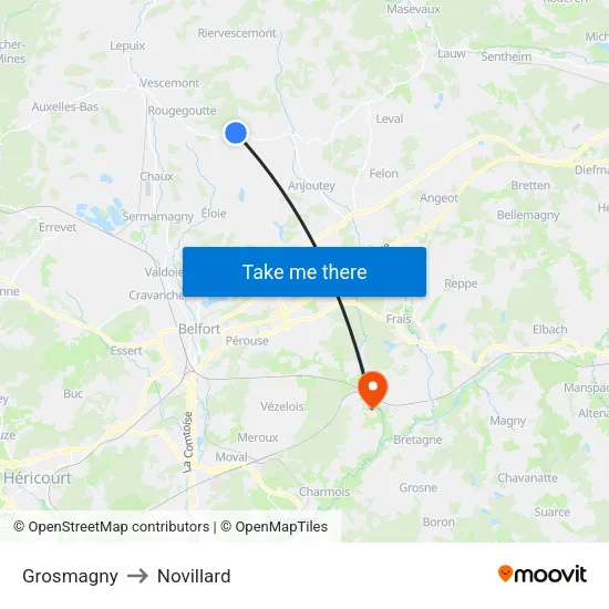 Grosmagny to Novillard map