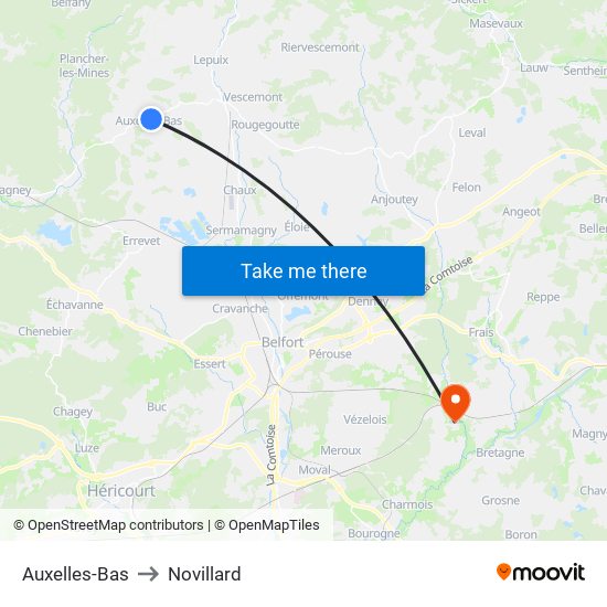 Auxelles-Bas to Novillard map