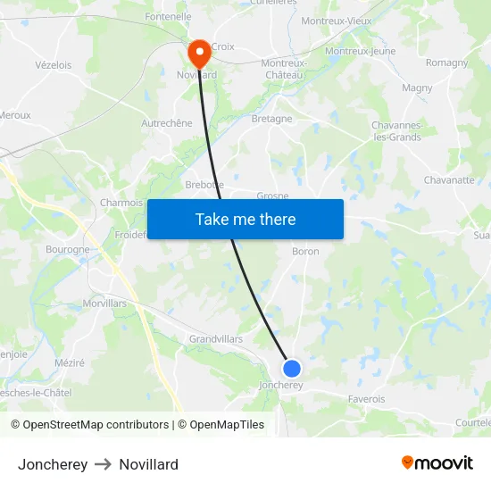 Joncherey to Novillard map