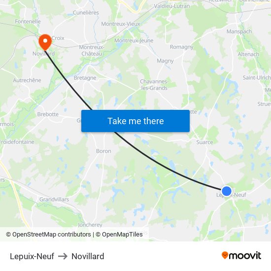 Lepuix-Neuf to Novillard map