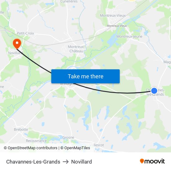 Chavannes-Les-Grands to Novillard map