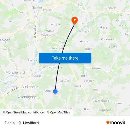 Dasle to Novillard map