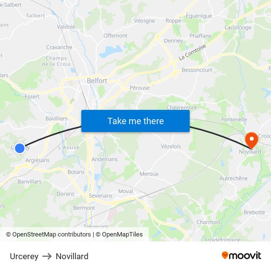 Urcerey to Novillard map