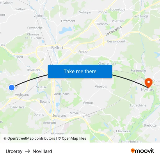 Urcerey to Novillard map