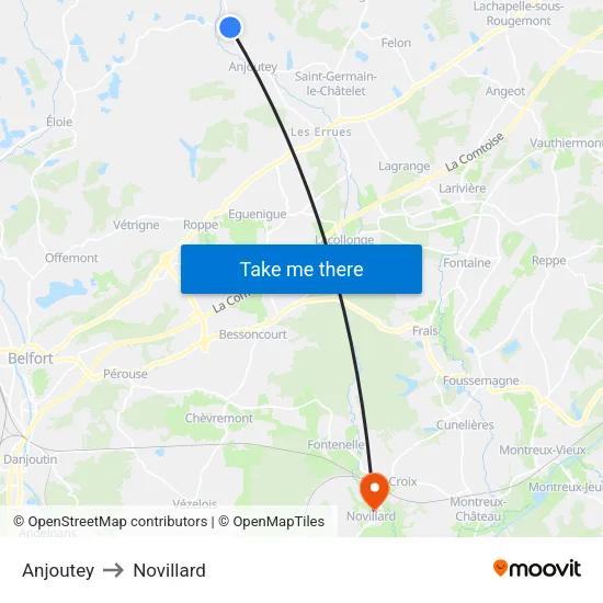 Anjoutey to Novillard map