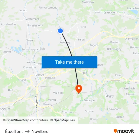 Étueffont to Novillard map
