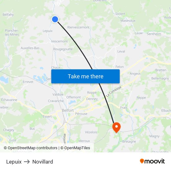 Lepuix to Novillard map