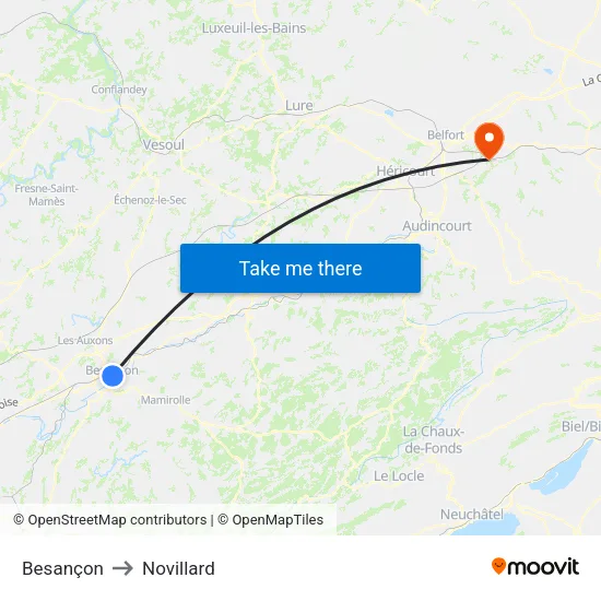 Besançon to Novillard map