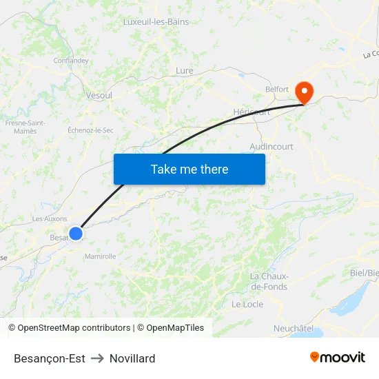 Besançon-Est to Novillard map