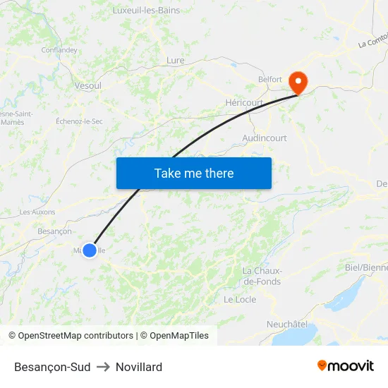Besançon-Sud to Novillard map