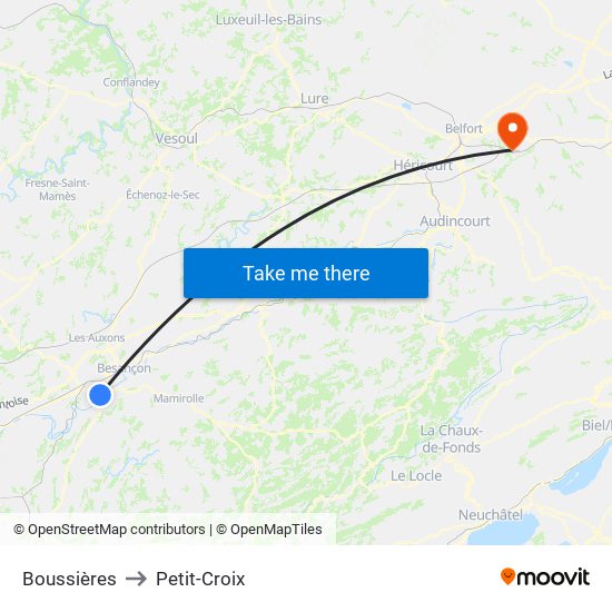 Boussières to Petit-Croix map