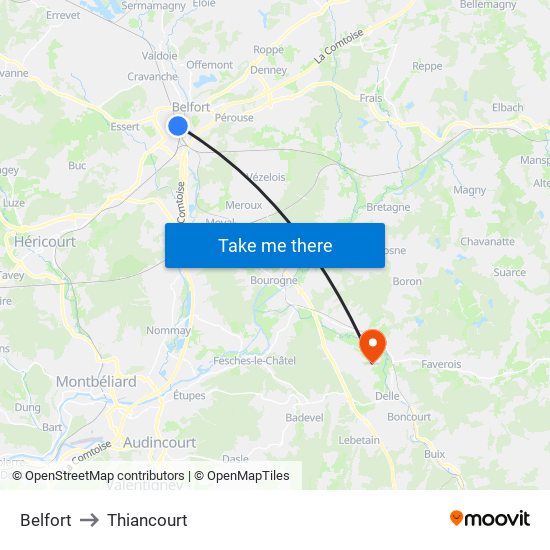 Belfort to Thiancourt map