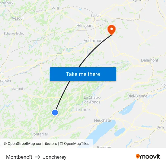 Montbenoît to Joncherey map
